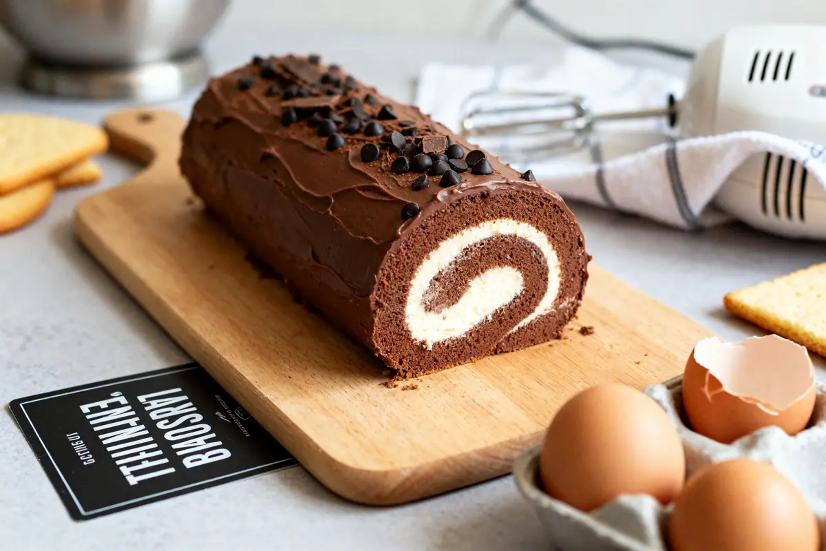 Bûche roulée facile au chocolat, vanille et noisettes